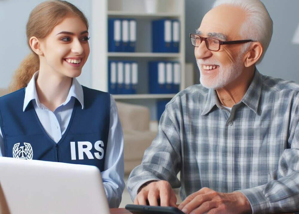 A young IRS agent enjoying a nice chat with an older affiliate marketer