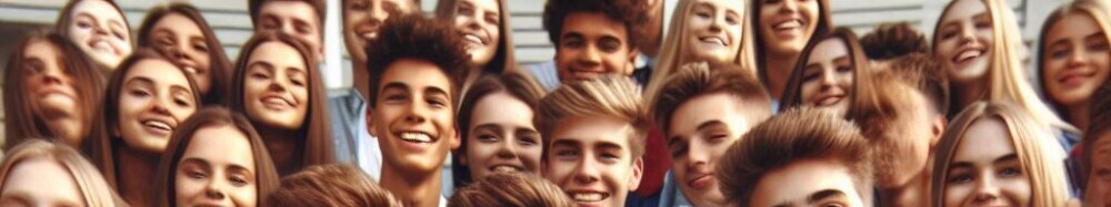 A bleacher filled with happy smiling beautiful teenagers.