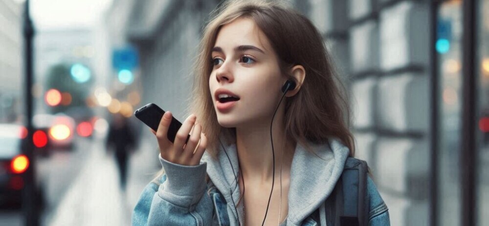 a young person talking to friends on a smartphone