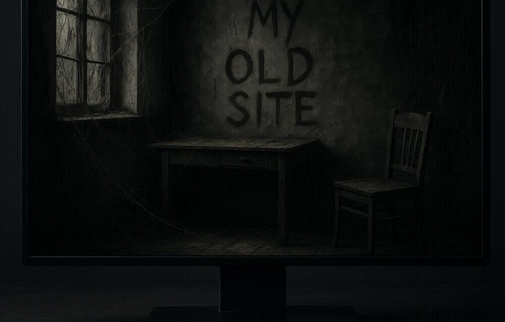 A large computer screen with an image of an old dusty room and many cobwebs. On one wall is written 